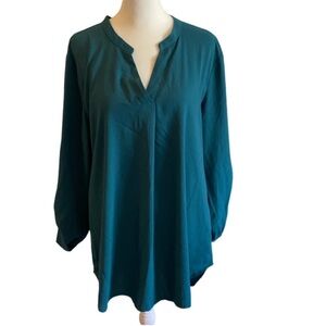 Timeson blouse. Size L. Green/teal. Tabbed sleeves. Nice tunic/blouse.
